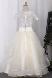 2022 New Arrival Tulle Flower Girl Dresses Scoop Two Pieces With Appliques