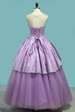 Load image into Gallery viewer, 2024 Quinceanera Dresses Scoop Ball Gown Tulle &amp; Satin With Beads Open Back