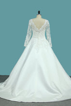 Load image into Gallery viewer, 2022 A Line Scoop Satin Wedding Dresses With Applique New Arrival