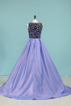 Load image into Gallery viewer, 2022 New Arrival Plus Size Prom Dresses A Line Scoop With Beading Taffeta