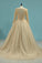 2022 New Evening Dresses Bateau Tulle Chapel Train Lace Up Back Long Sleeves