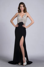 Load image into Gallery viewer, 2024 Full Beaded Tulle Bodice Backless Sexy Prom Dress Court Train Black