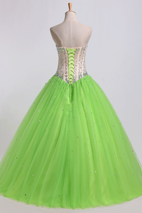 2022 Bicolor Beaded Bodice Quinceanera Dresses Sweetheart Tulle Ball Gown Lace Up Floor-Length