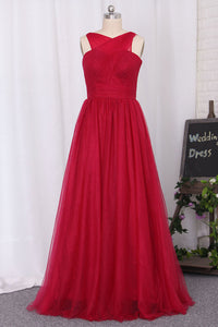 2022 Straps Tulle Pleated Bodice Bridesmaid Dresses A-Line