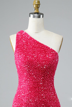 Load image into Gallery viewer, Glitter One-Shoulder Hot Miah Pink Homecoming Dresses With Sequins
