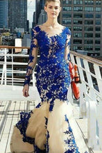 Load image into Gallery viewer, 2024 Prom Dresses Mermaid Scoop Long Sleeves Tulle With Applique