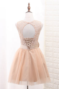 2022 Tulle & Lace Homecoming Dresses Scoop A Line With Sash