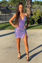 Load image into Gallery viewer, Lavender Fashion Glitter Homecoming Dresses Aleena Party Dress Short Prom Dress