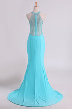 Load image into Gallery viewer, 2024 Prom Dresses Scoop Mermaid Spandex With Beading Sweep Train
