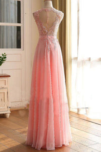 2022 A Line Scoop With Applique Prom Dresses Chiffon Floor Length