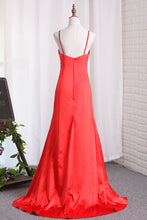 Load image into Gallery viewer, 2024 Sexy Slit Red Evening Dresses Sheath/Column Elastic Satin
