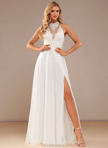 A-Line Floor-Length Lace Sequins Beading With Dress Arabella Chiffon High Wedding Neck Wedding Dresses