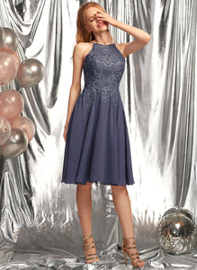 Lace With Prom Dresses Scoop A-Line Appliques Knee-Length Savanah Chiffon