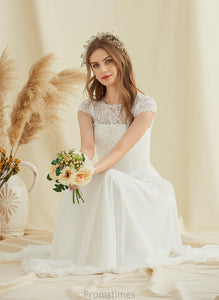 Mavis Scoop Floor-Length A-Line Lace Prom Dresses Chiffon