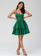 Load image into Gallery viewer, V-neck Homecoming Dresses Dress A-Line Homecoming With Mila Lace Short/Mini Satin Sequins Lace