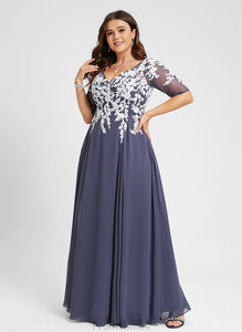 V-neck Sequins A-Line Lace Chiffon Prom Dresses Kaylyn With Floor-Length
