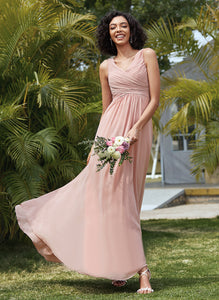 Pleated Length Silhouette A-Line Fabric Floor-Length Neckline Embellishment V-neck Aliana Bridesmaid Dresses