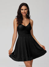 Load image into Gallery viewer, A-Line Danika Homecoming Dresses Dress V-neck With Sequins Homecoming Jersey Short/Mini