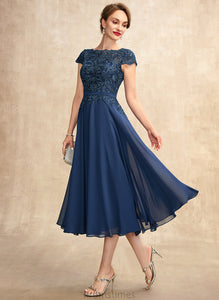 Tea-Length Mother the Greta Chiffon Bride Lace Neck Mother of the Bride Dresses Scoop A-Line Dress of
