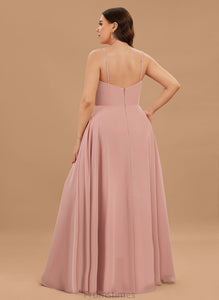 Floor-Length Maureen A-Line V-neck With Pleated Chiffon Prom Dresses