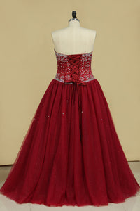 2024 Ball Gown Sweetheart Tulle With Beading Quinceanera Dresses