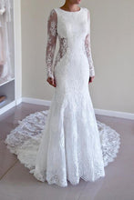 Load image into Gallery viewer, 2024 Sexy Open Back Long Sleeves Scoop Wedding Dresses Mermaid Tulle With Applique
