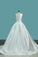 2022 A Line Wedding Dresses Satin Scoop With Beading Court Train