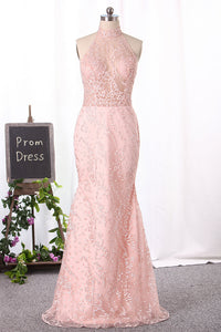 2024 Gorgeous High Neck Lace Prom Dresses Floor-Length