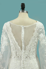 Load image into Gallery viewer, 2024 Elegant Mermaid Wedding Dresses Scoop Tulle With Appliques Long Sleeves Zipper Up