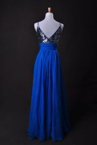 Cheap Prom Dresses Blue  A Line Spaghetti Straps Floor Length Chiffon Cz