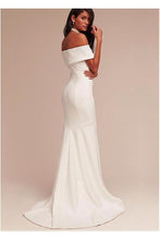 Load image into Gallery viewer, 2024 Wedding Dresses Mermaid Off The Shoulder Satin With Ruffles Sweep Train
