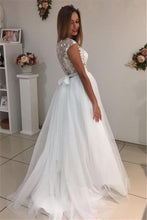 Load image into Gallery viewer, 2024 Scoop A Line Wedding Dresses Tulle With Applique Sweep Train
