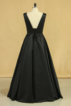 Load image into Gallery viewer, 2022 Evening Dress Concise A-Line Floor Length Lace-Up Satin Black Plus Size