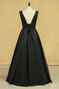 2022 Evening Dress Concise A-Line Floor Length Lace-Up Satin Black Plus Size