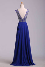 Load image into Gallery viewer, 2024 Hot Selling Prom Dresses Dark Royal Blue A-Line Scoop Floor-Length Chiffon