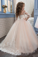 Load image into Gallery viewer, 2022 Scoop Flower Girl Dresses Ball Gown Long Sleeves Tulle With Aplique