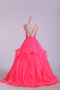 2024 Beautiful Scoop Ball Gown Tulle Floor Length With Beads