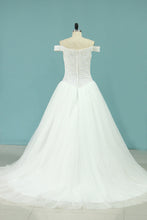 Load image into Gallery viewer, 2024 A Line Wedding Dresses Boat Neck Beaded Bodice Chapel Train