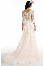 Load image into Gallery viewer, A Line 3/4 Sleeves Lace Wedding Dress With Court Train