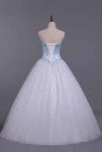 Load image into Gallery viewer, 2022 Sweetheart Prom Dresses A Line Floor Length Beaded Bodice With Tulle Skirt