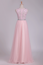 Load image into Gallery viewer, 2024 Prom Dresses A Line Scoop Beaded Bodice Floor Length Tulle