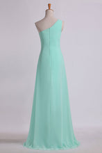 Load image into Gallery viewer, 2022 Evening Dresses One Shouder Pleated Bodice Column Chiffon With Beads
