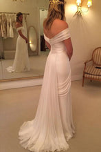 Load image into Gallery viewer, 2024 Off The Shoulder Wedding Dresses A Line Chiffon With Ruffles And Slit