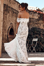 Load image into Gallery viewer, Elegant Off Shoulder Ivory Mermaid Lace Beach Wedding Dress