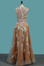 Load image into Gallery viewer, 2022 Prom Dresses Straps Tulle A Line With Applique And Beads Floor Length