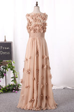 Load image into Gallery viewer, 2024 Prom Dresses Scoop A Line With Handmade Flower And Ruffles Floor Length