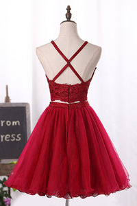 2022 Two-Piece Spaghetti Straps Homecoming Dresses A Line Tulle With Applique