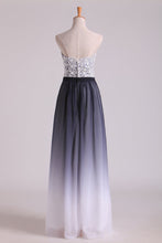 Load image into Gallery viewer, 2022 Gradient Color Sweetheart Prom Dresses A Line Chiffon Floor Length With Applique