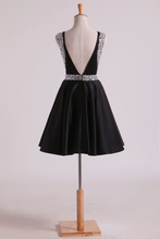 Load image into Gallery viewer, 2022 Bateau A Line Short/Mini Homecoming Dresses Satin With Beads
