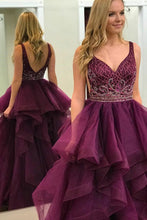 Load image into Gallery viewer, Formal Ball Gown Long V-Neck Open Back Princess Prom Dresses Quinceanera Dresses